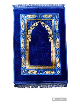 Blue Velvet Prayer Mat Musalla Janamaz for Namaz Muslim